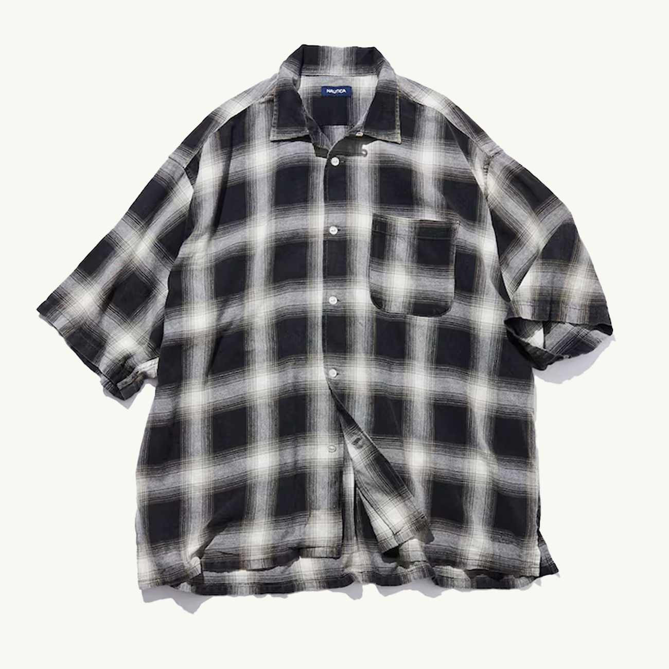 Ombre Check Open Collar SS Shirt - Charcoal Grey