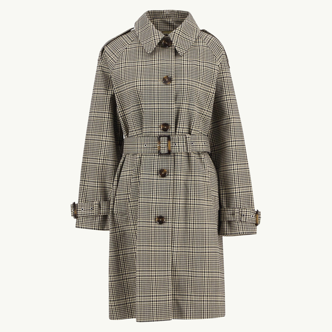 Maia Check Showerproof Trench - Olive Prince of Wales Check