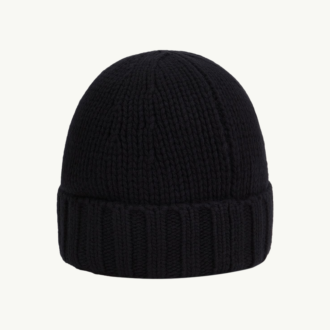 Beanie Compass Patch Ribbed Fold Over - Black 2981