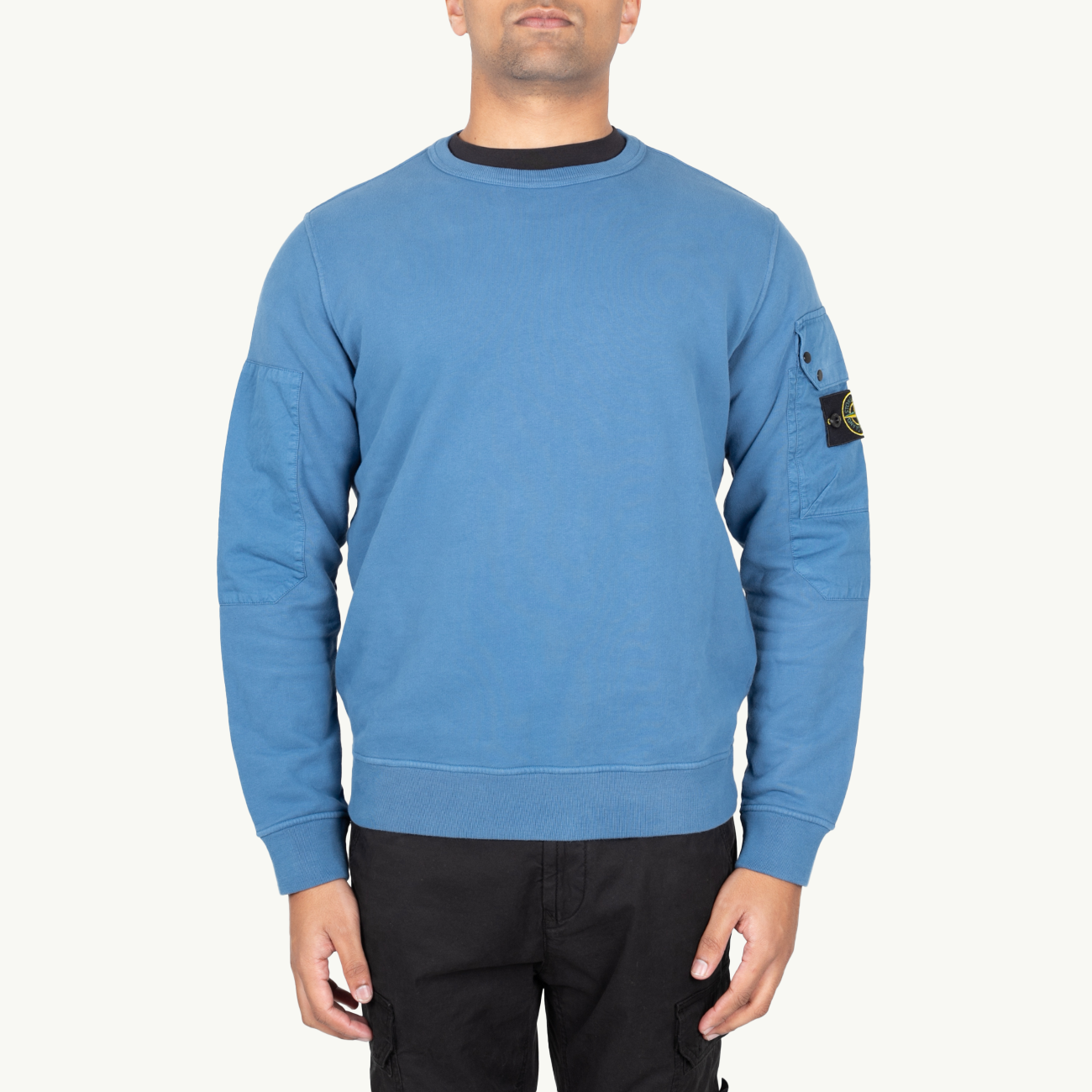 Sweatshirt Crew Patch Sleeve Pocket - Dark Blue 2481