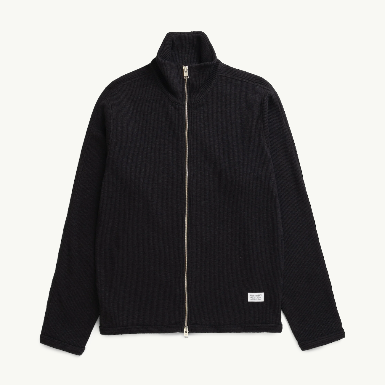 Teno Cotton Hemp Military Rib Zip Cardigan - Black