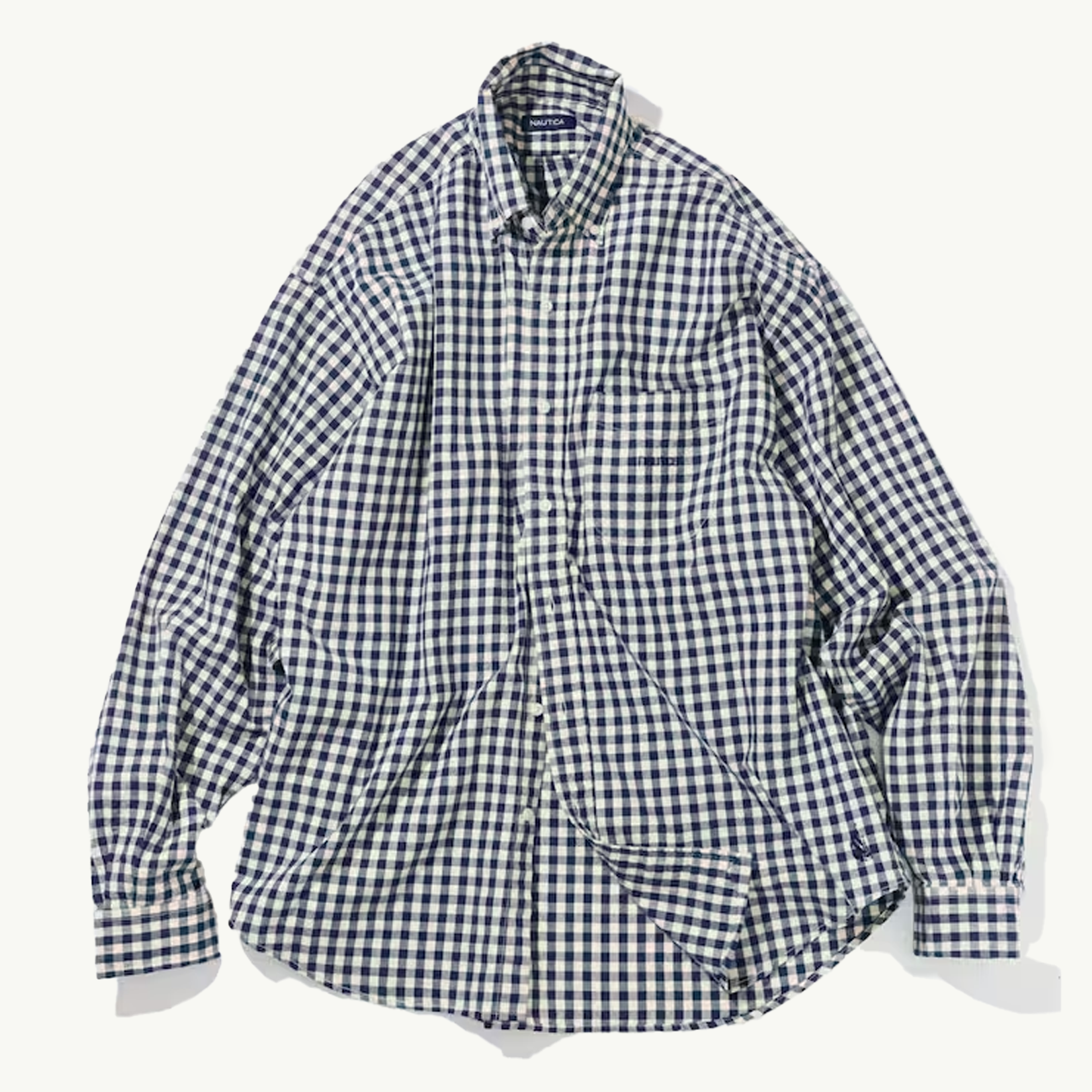 Bleached Gingham Long Sleeve Shirt - Navy