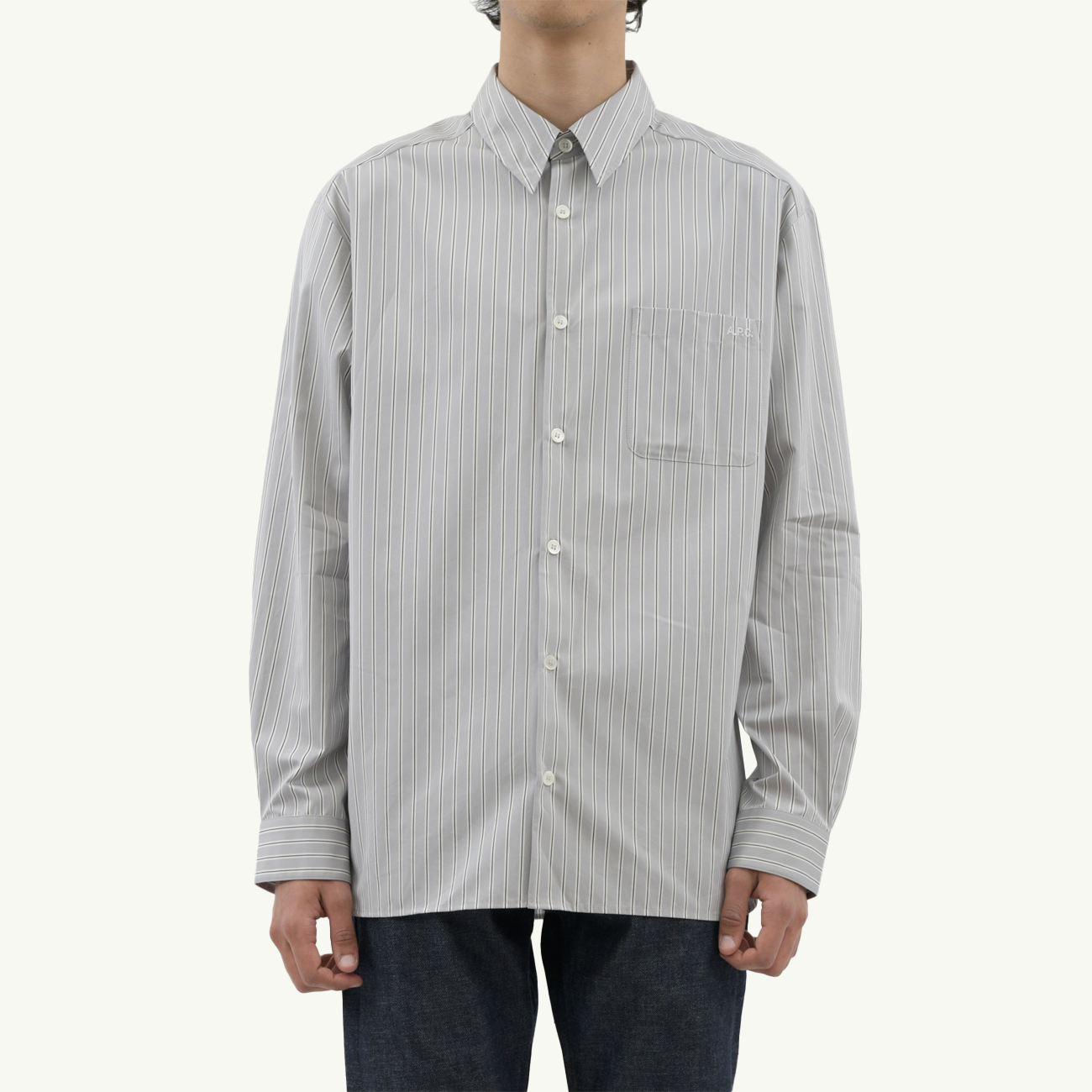 Malo Logo Shirt - Light Grey Stripe
