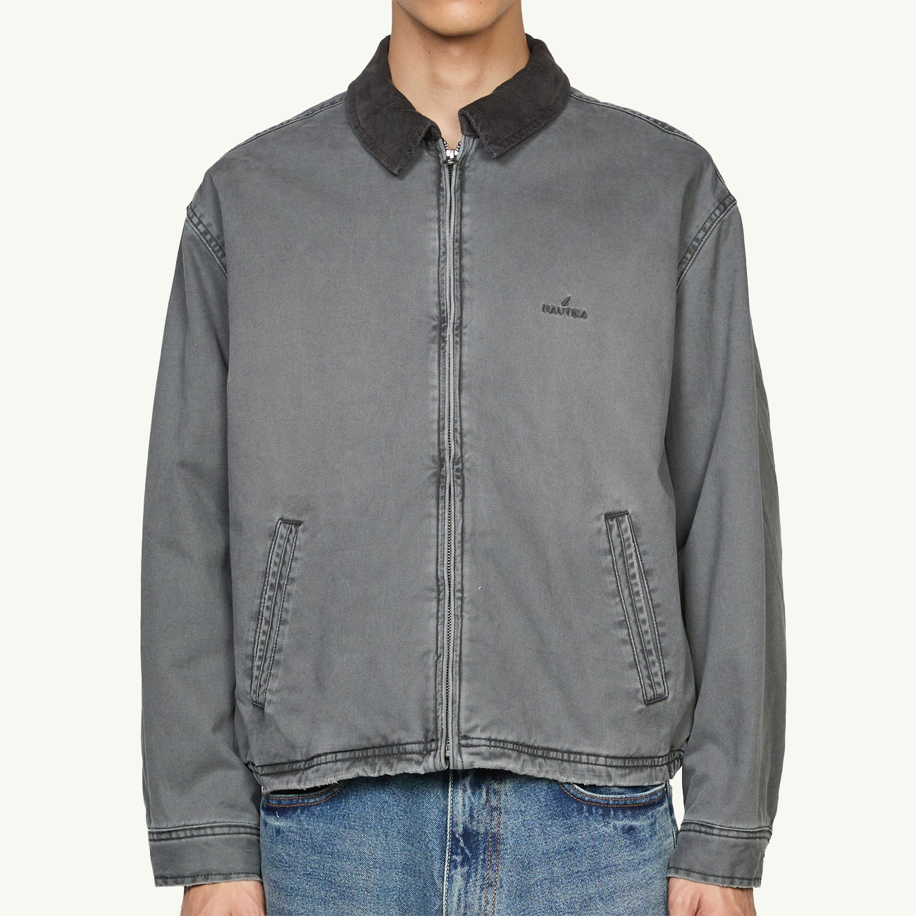 Padding Crushed Chino Zip Blouson - Charcoal