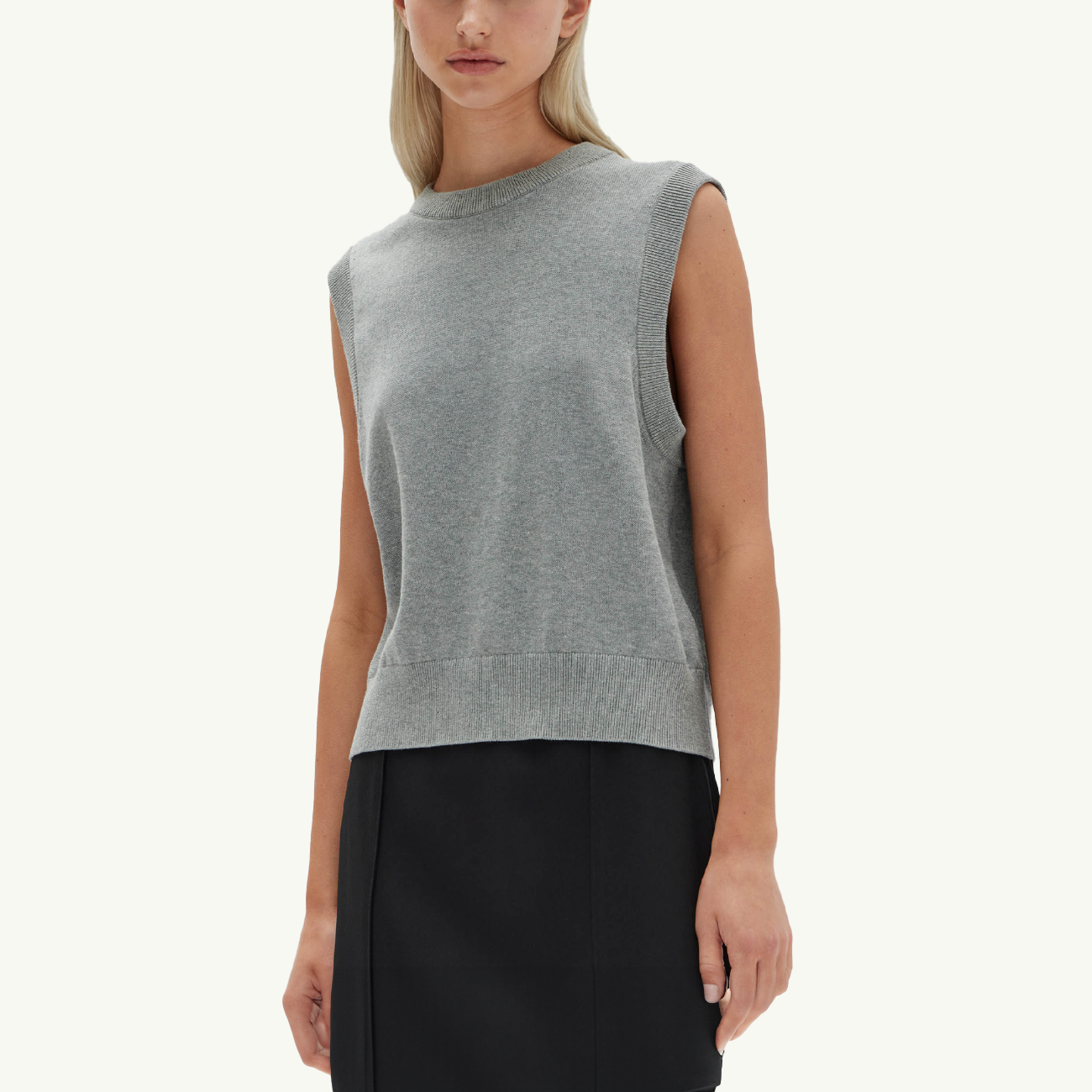 Ember Relaxed Knit Cotton Vest - Grey Marle