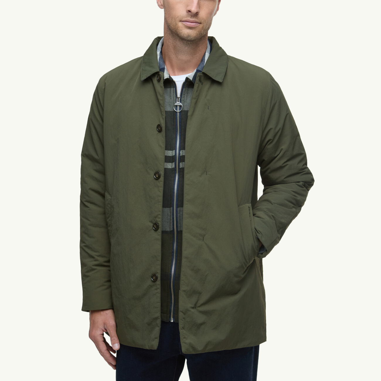 Wadded Lorden Showerproof Mac - Olive