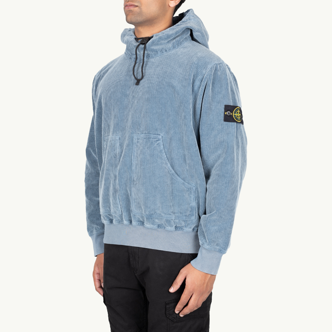 Overshirt Patch Hooded Corduroy Pullover - Mid Blue 4681