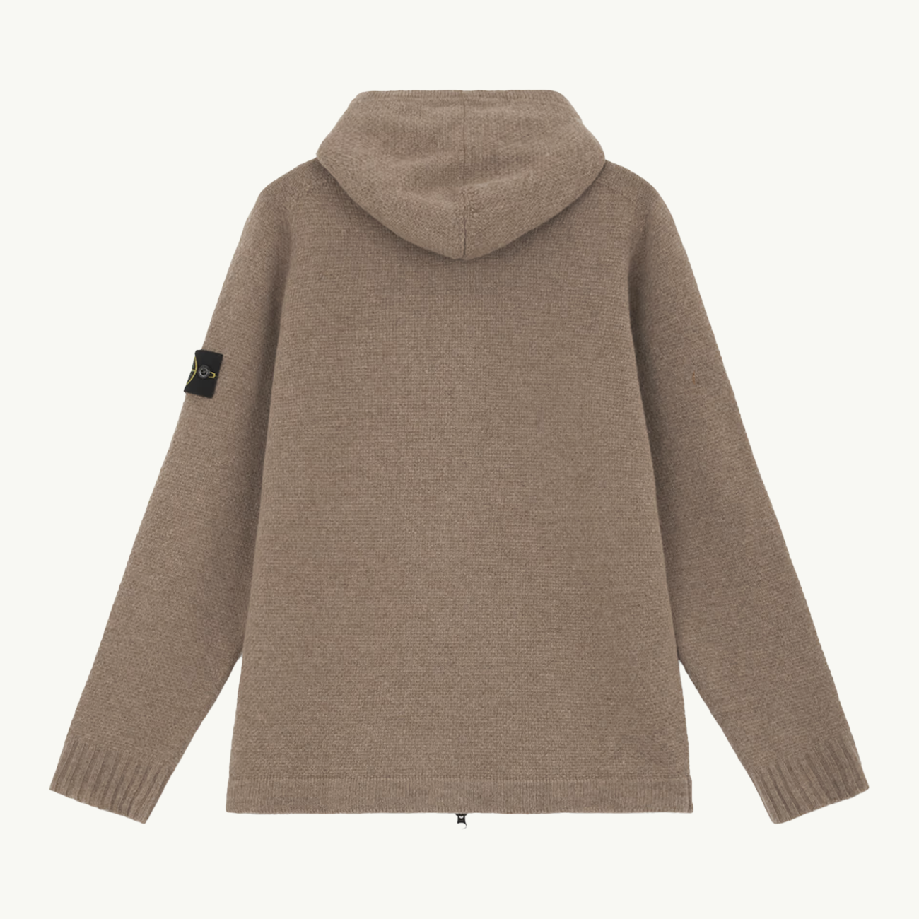 Knitwear Patch Wool Hooded Zip Through - Walnut 7581