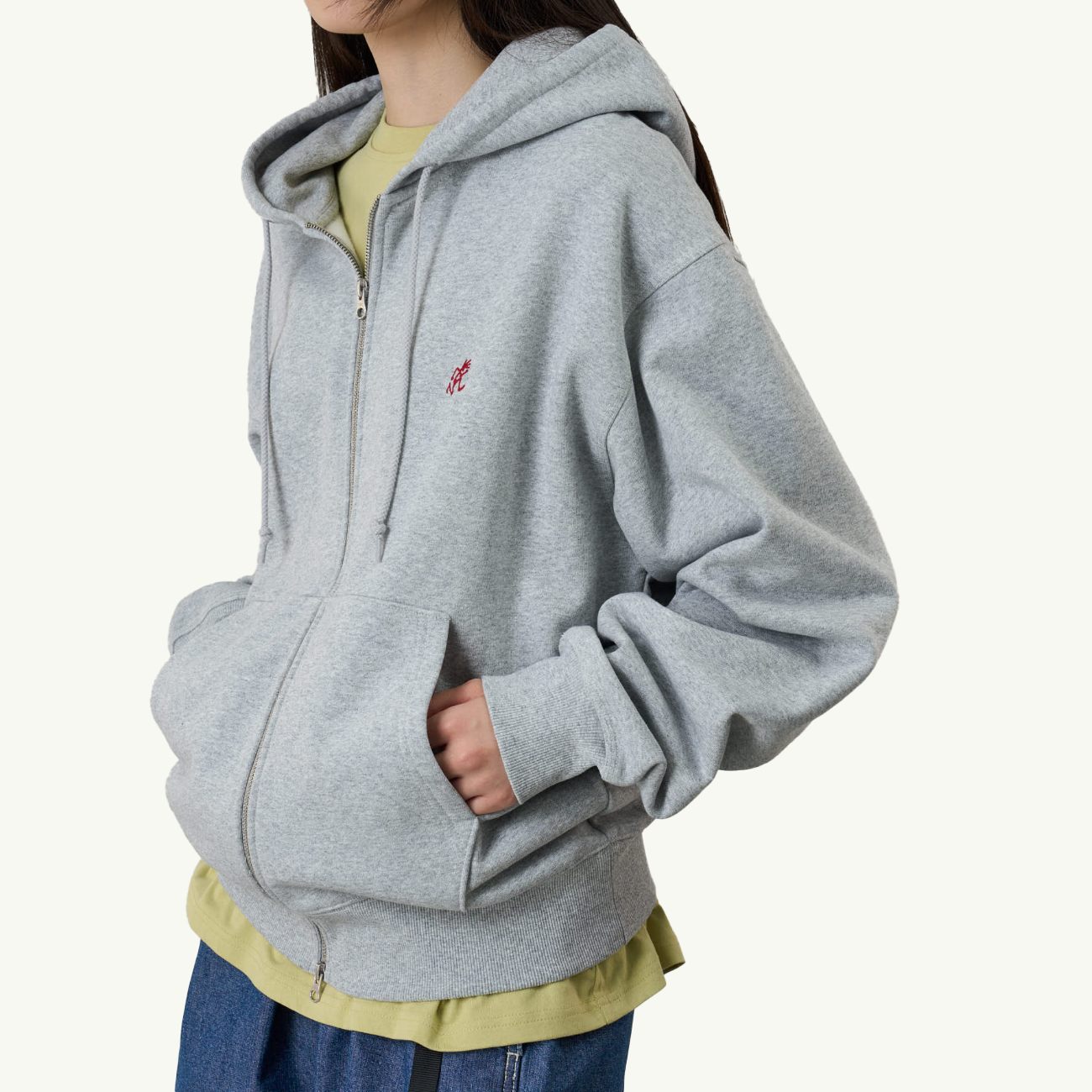 One Point Zip Hooded Sweatshirt - Heather Grey