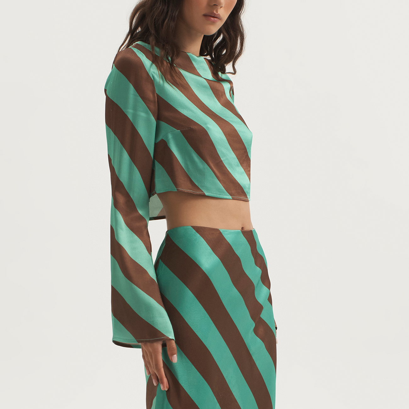 Zoey Crop Flare Sleeve Top - Choc Mint