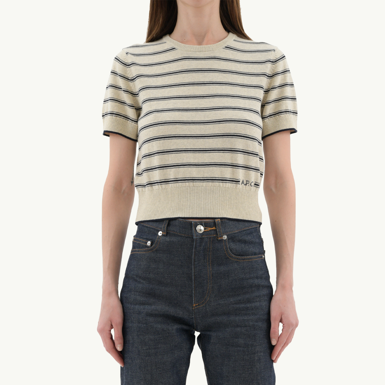 Women's Striped Logo T-Shirt - Ecru/Noir