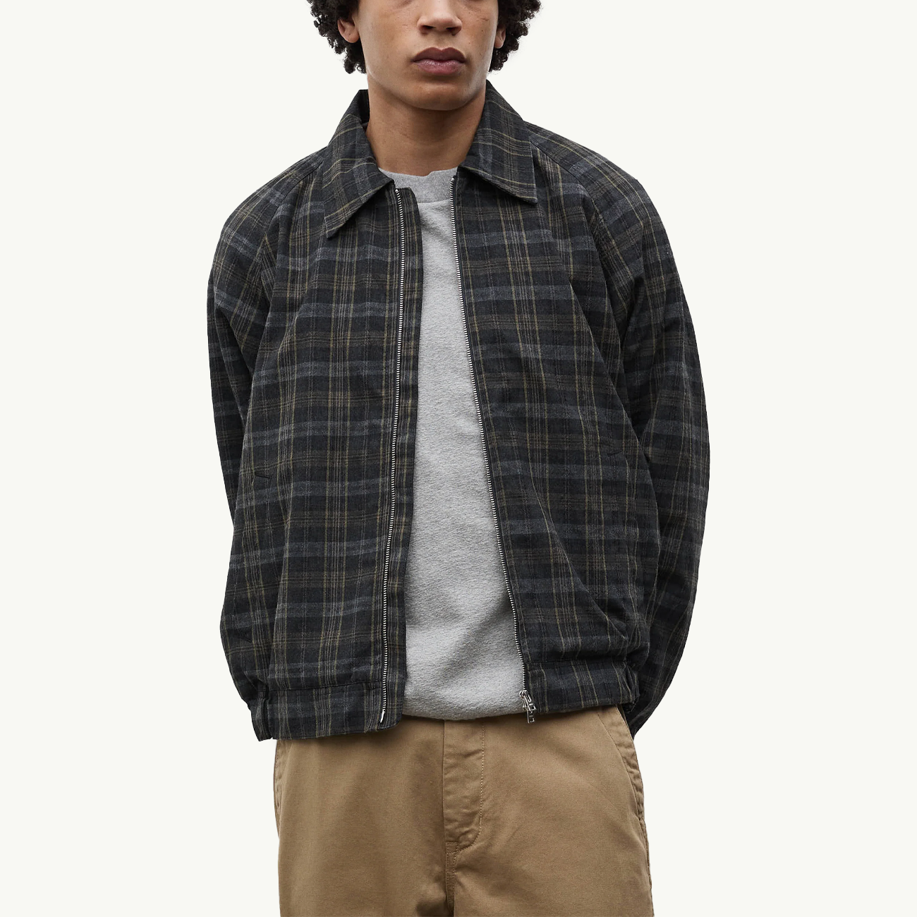 Stensholt Cotton Wool Check Blouson - Charcoal Grey