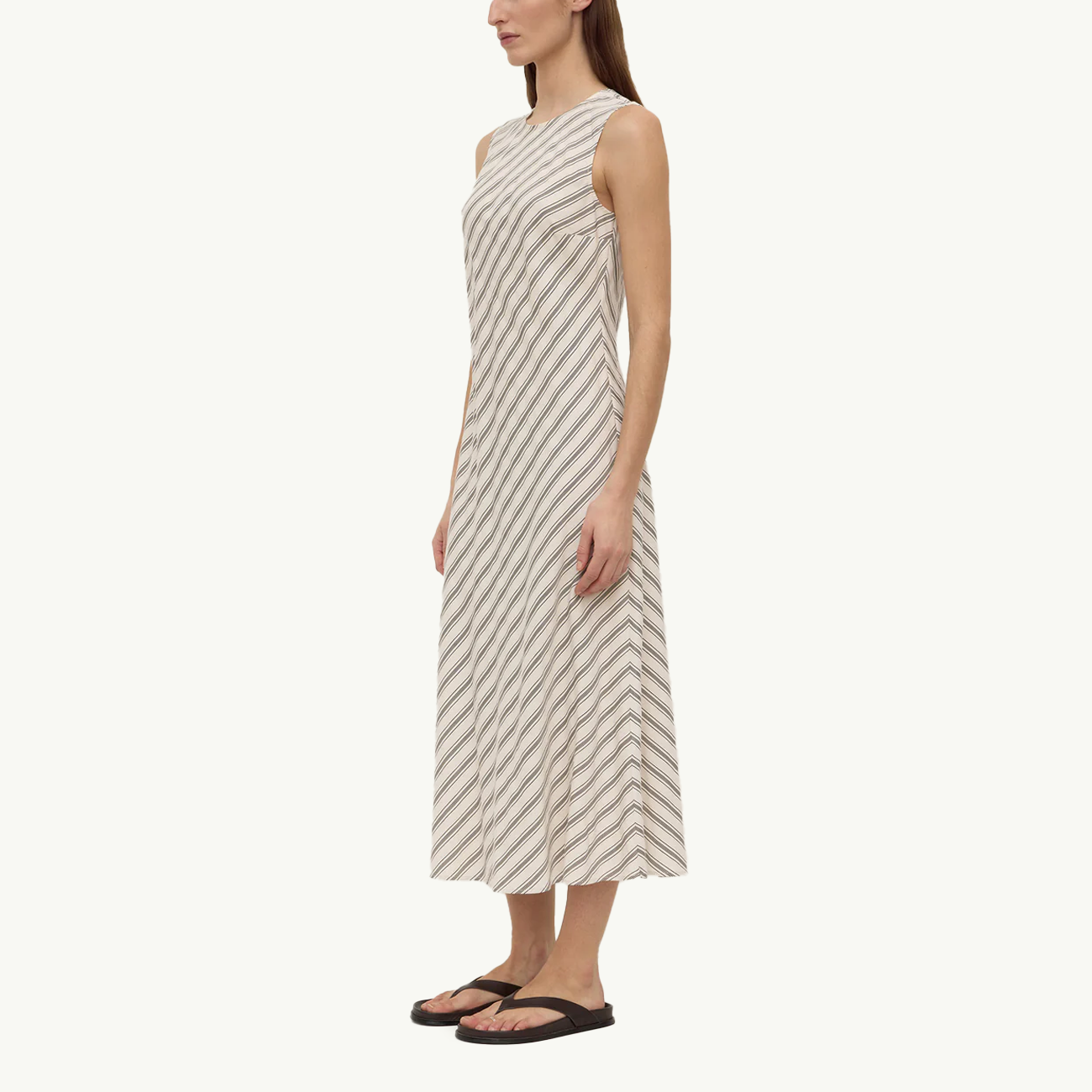 Lenny Stripe Midi Dress - Cream/Smoke