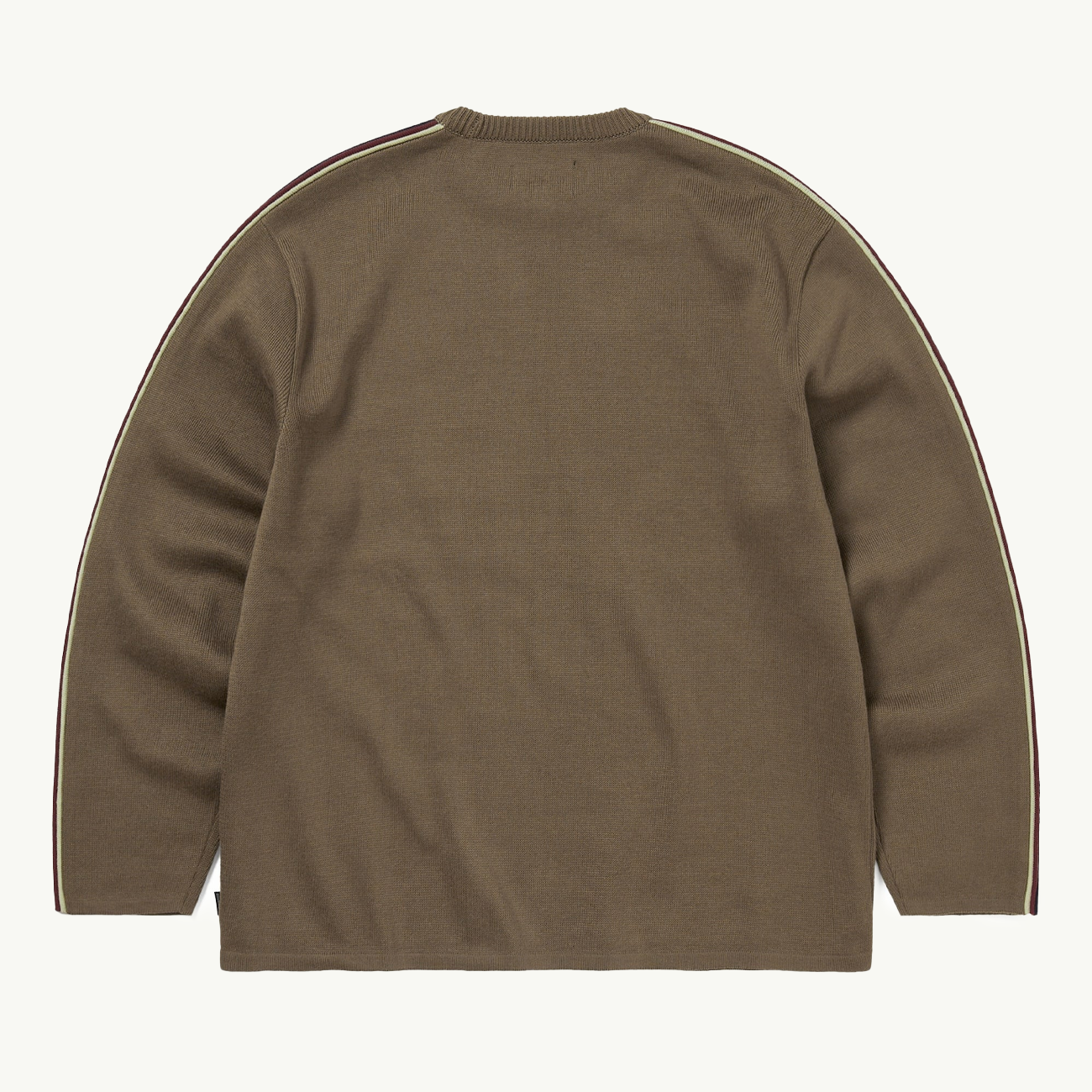 Striped Sleeve Knit Crew - Brown