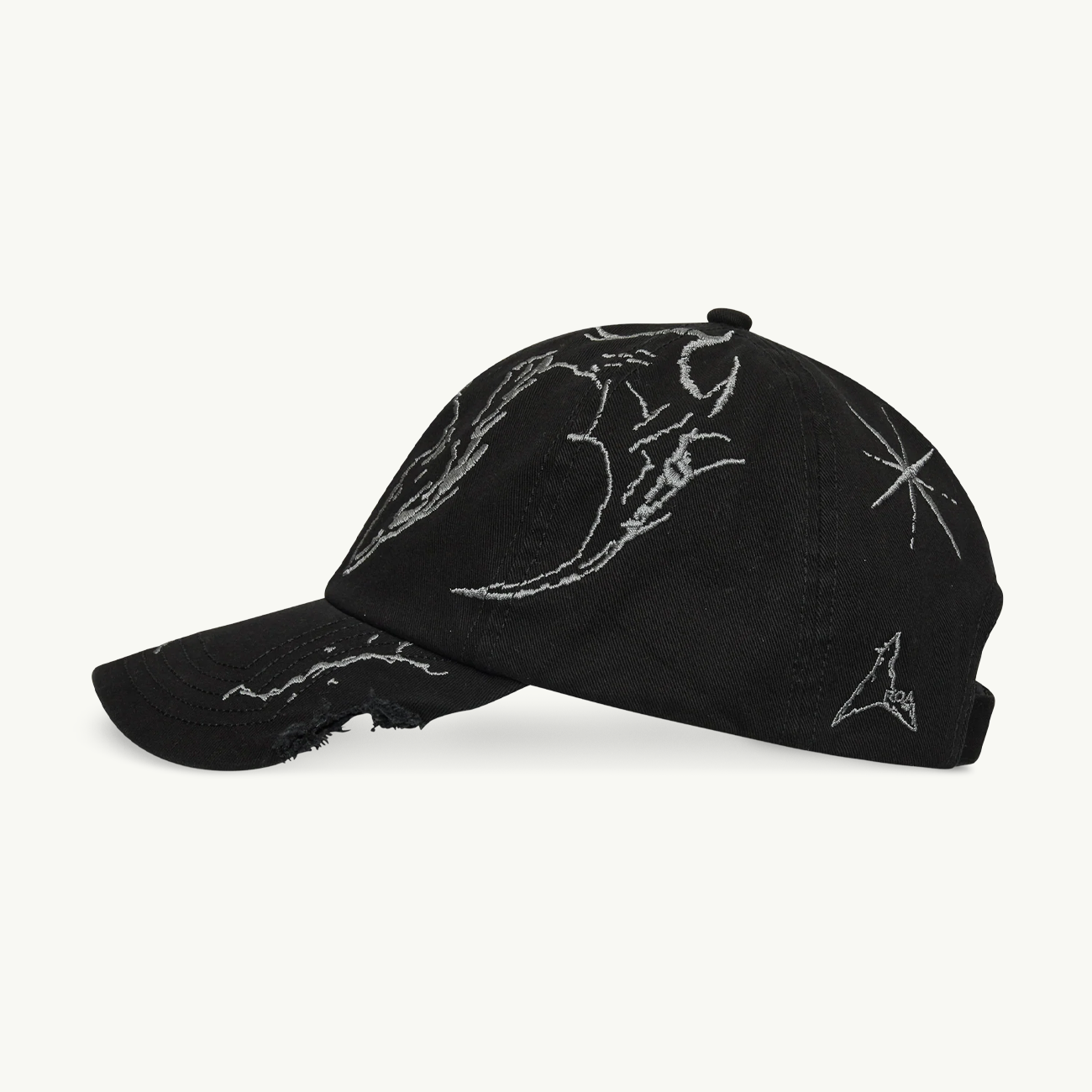 Ryli Embriodered 6 Panel Cap - Washed Black