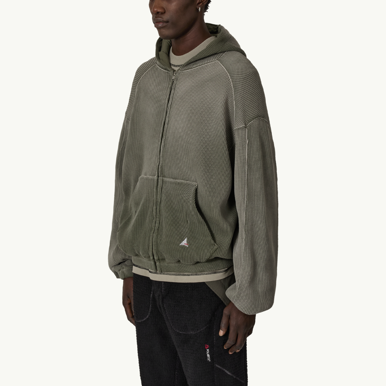 Bee Sun Faded Waffle Zip Up Hoodie - Olive