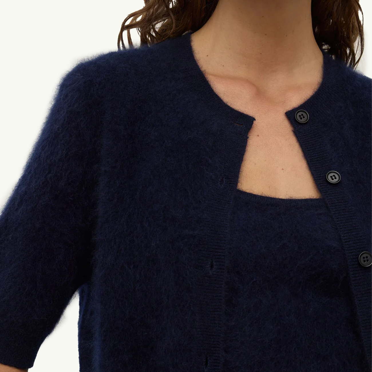 Carina Wool Short Sleeve Cardigan - True Navy