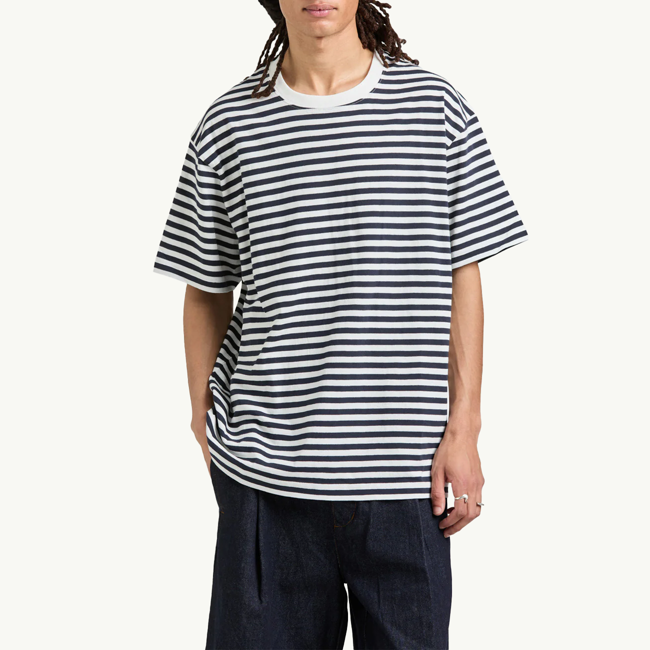 Grayson Stripe Tee - True Navy/White