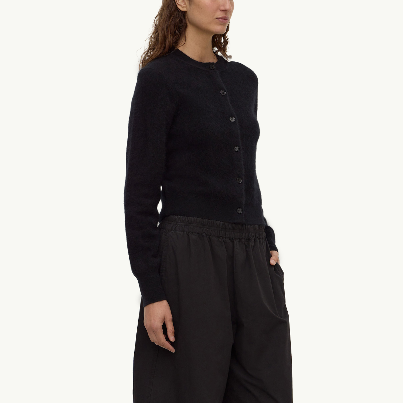 Carina Merino Wool Long Sleeve Cardigan - Black