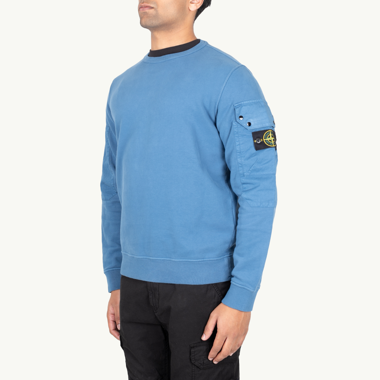 Sweatshirt Crew Patch Sleeve Pocket - Dark Blue 2481