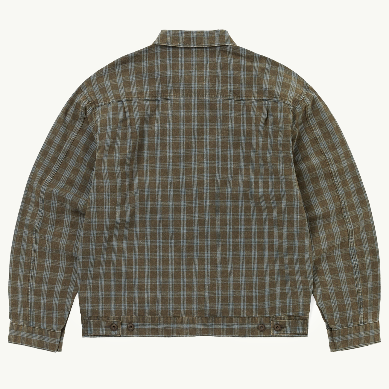 Washed Check Trucker Jacket - Brown