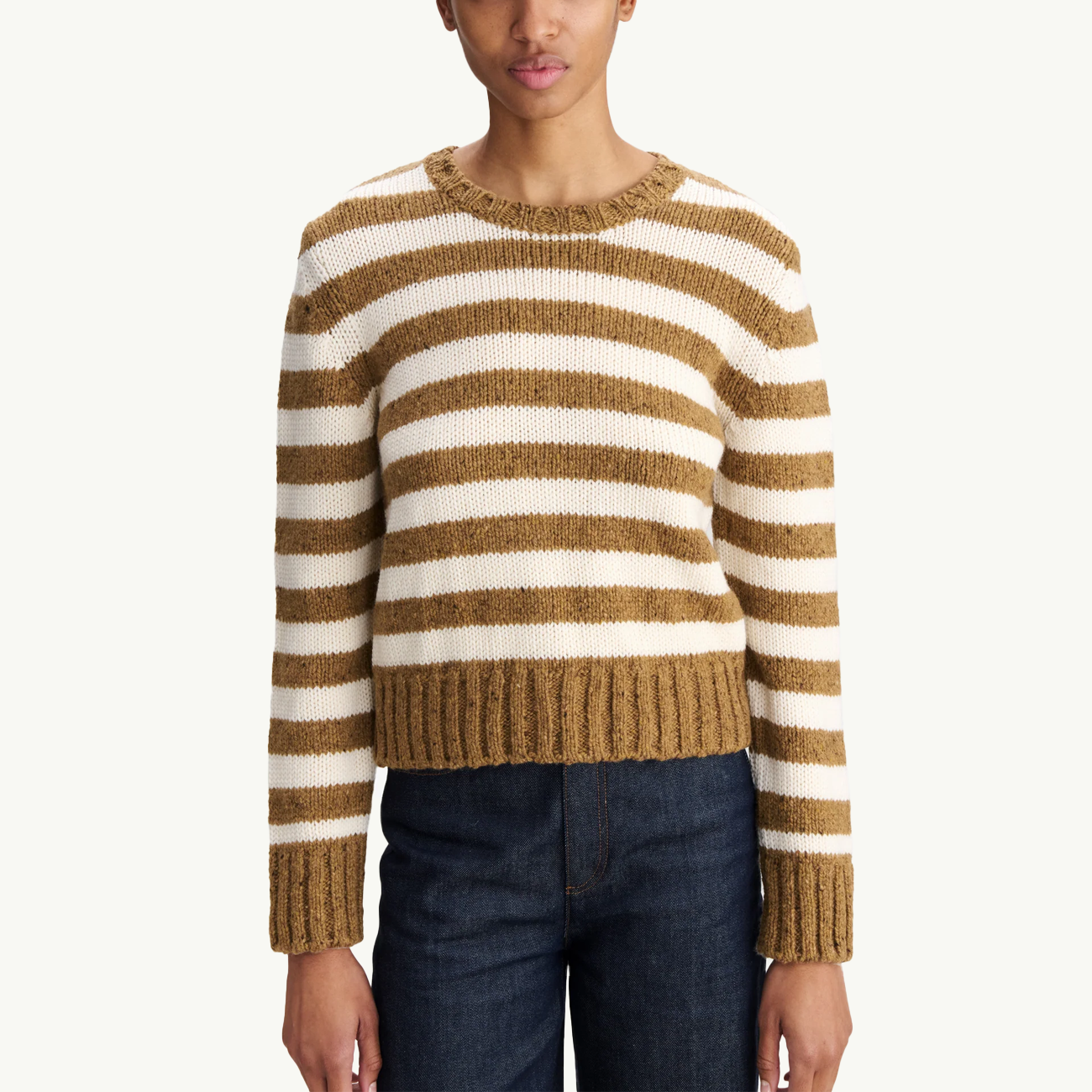 Speckled Striped Sweater - Brown/Ecru