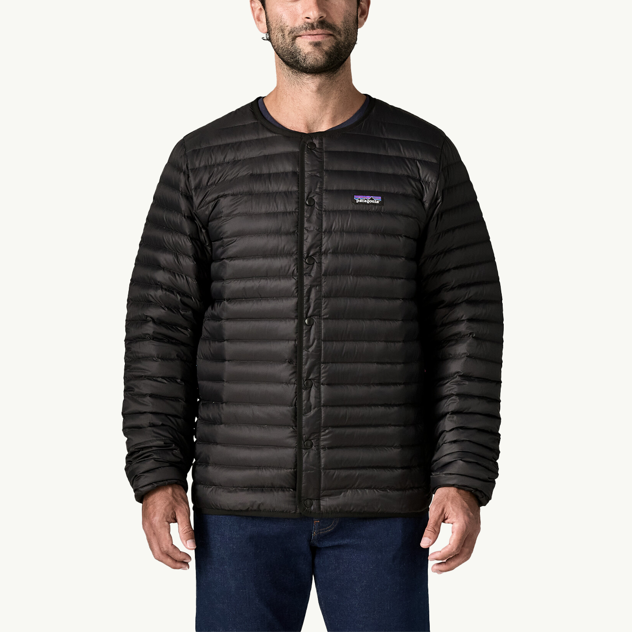 Lightweight Down Sweater Cardigan - Black
