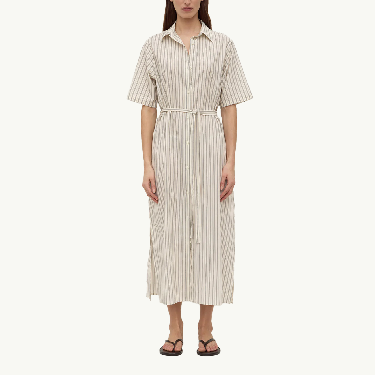 Ria Stripe Midi Shirt Dress - Cream/Smoke