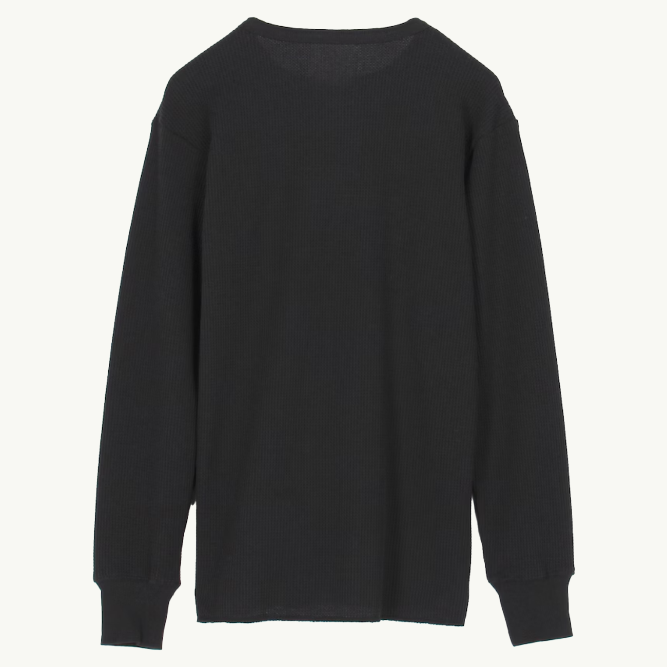 Waffle Henley Long Sleeve Tee - Black
