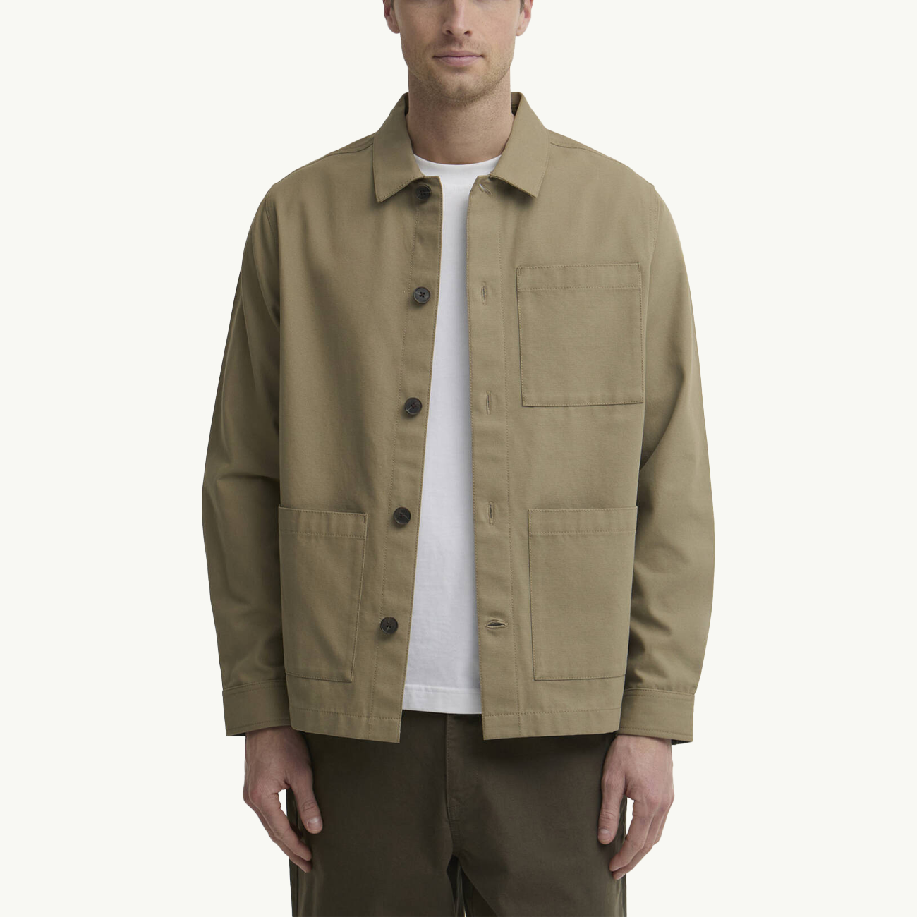 Tartan Trimmed Washed Overshirt - Sage