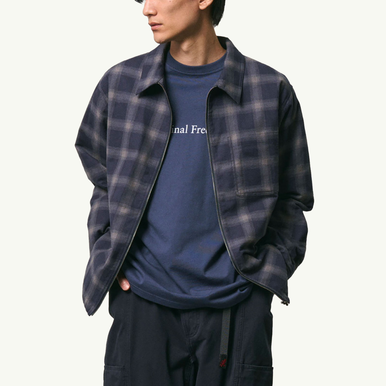 Zip-Up Insulated Flannel Shirt - Navy Shadow Plaid