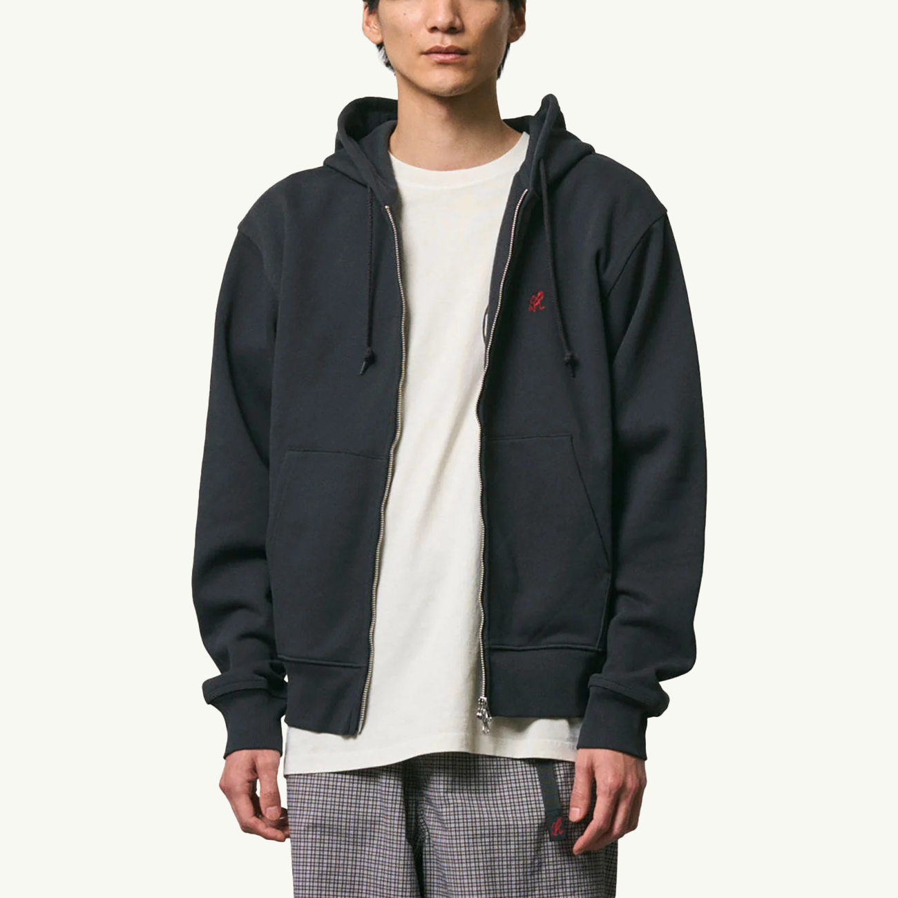 One Point Zip Hooded Sweatshirt - Vintage Black