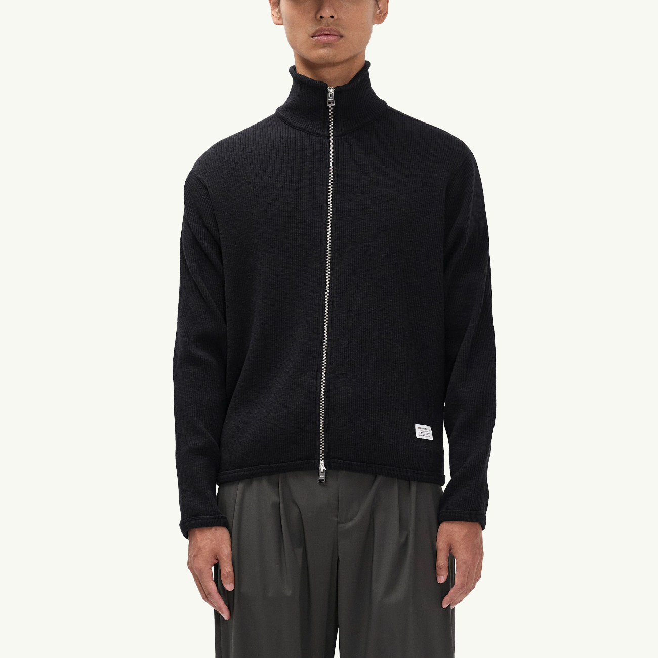 Teno Cotton Hemp Military Rib Zip Cardigan - Black