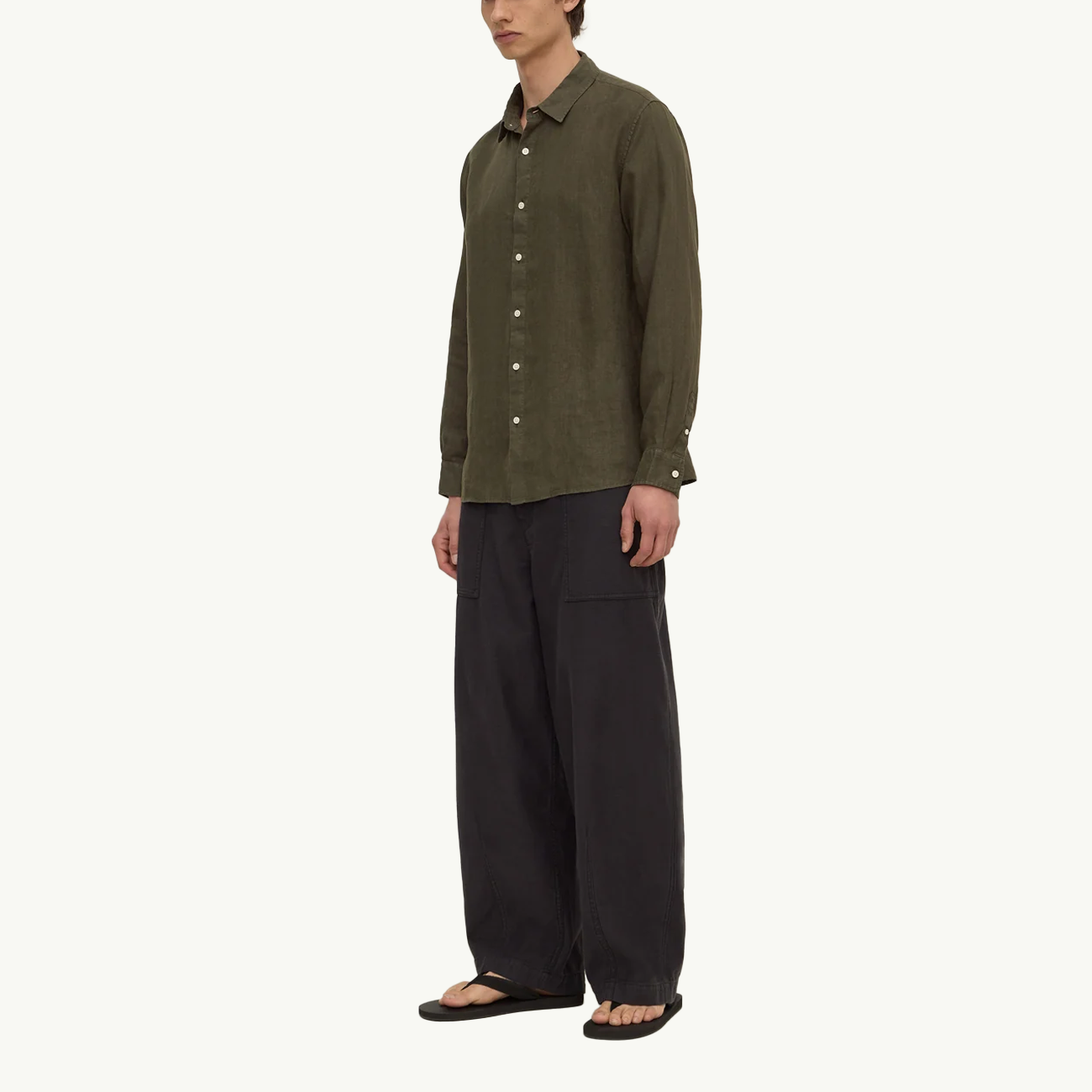 Everyday Mens Linen Long Sleeve Shirt - Dark Military