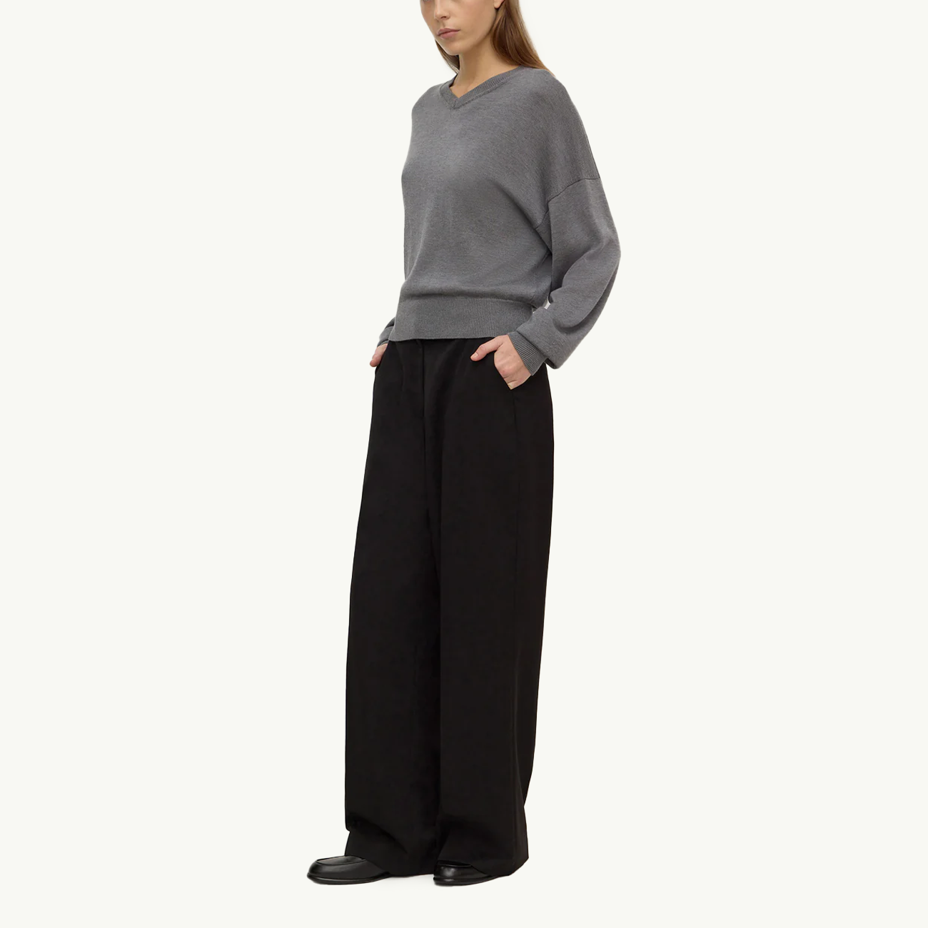Mira V-Neck Sweater - Dark Grey Marle