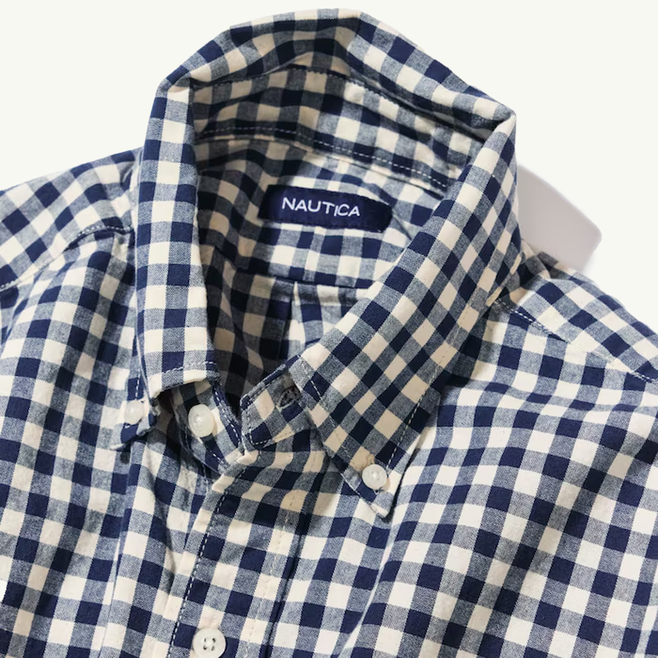 Bleached Gingham Long Sleeve Shirt - Navy