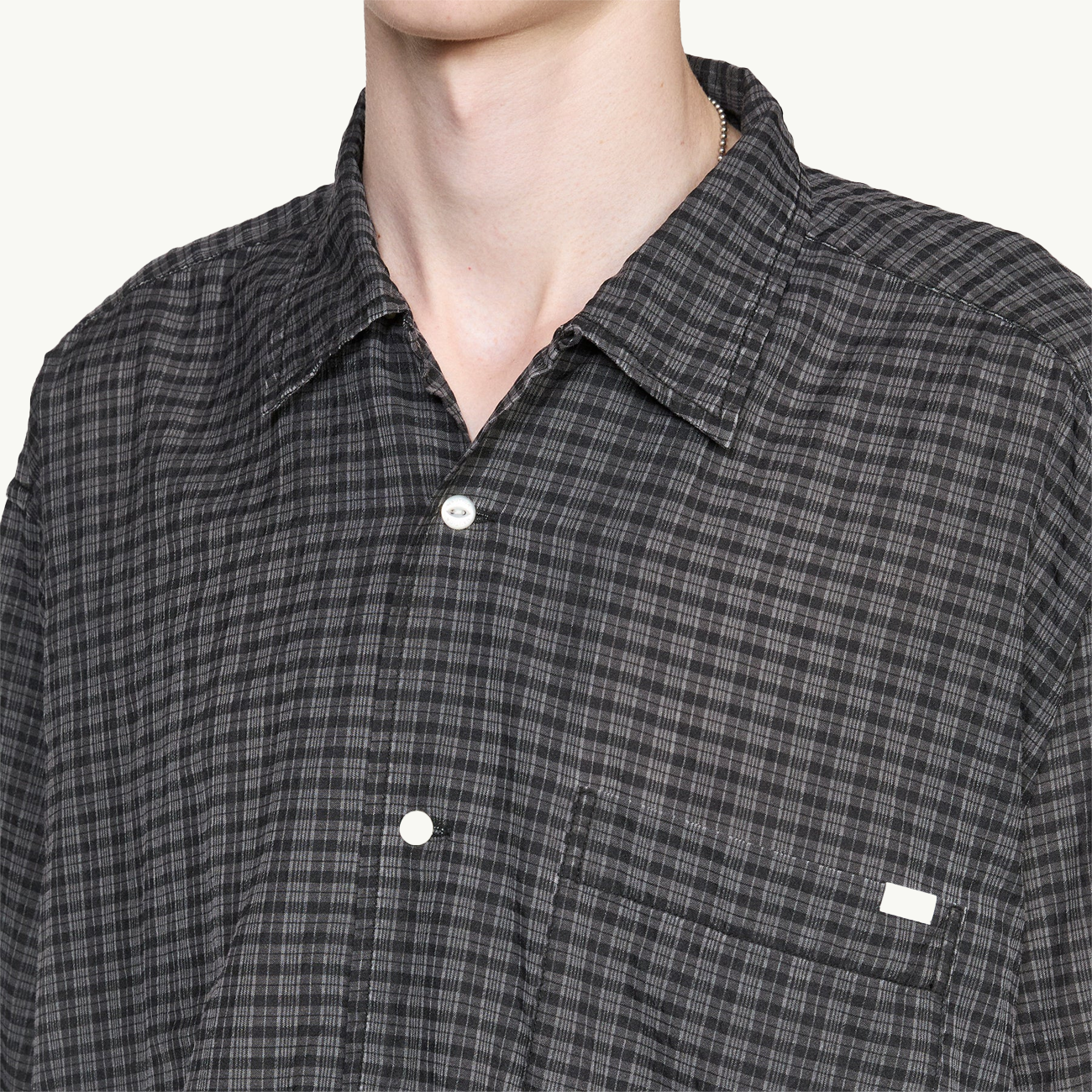 T/C Check Open Collar Shirt - Black