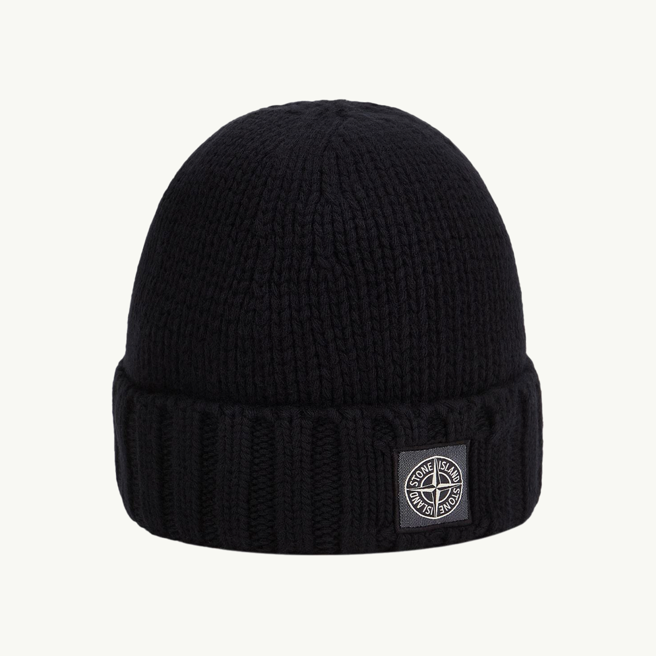 Beanie Compass Patch Ribbed Fold Over - Black 2981