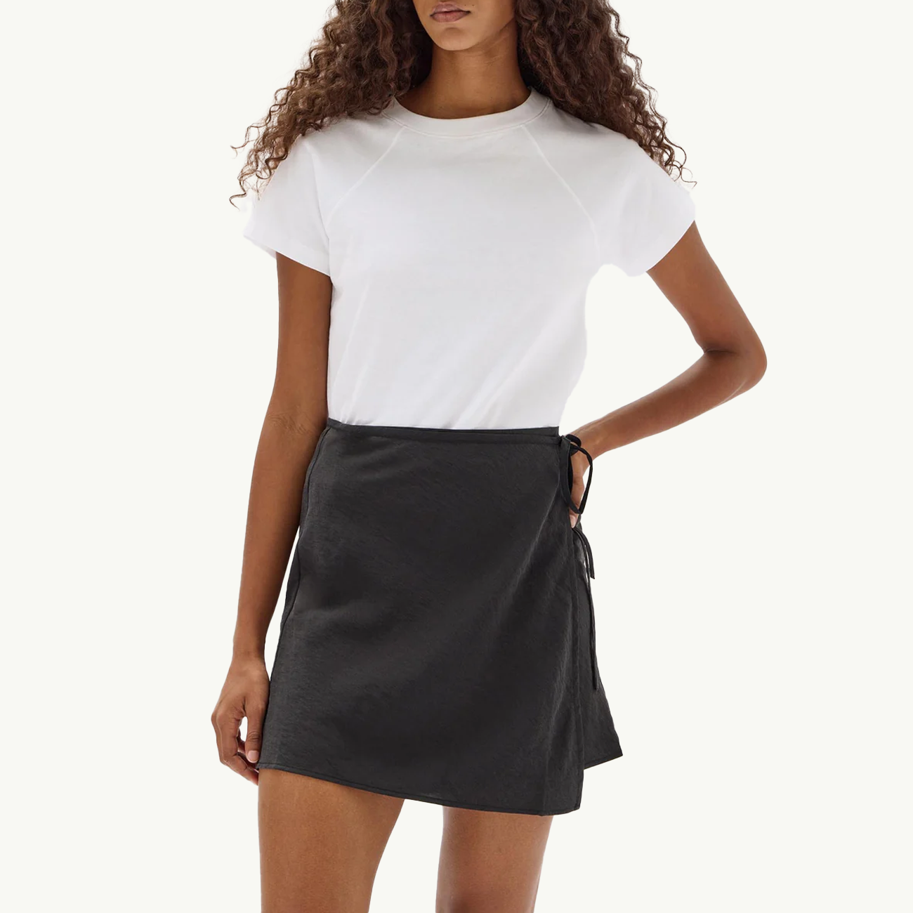 Heather Silk Blend Wrap Mini Skirt - Black