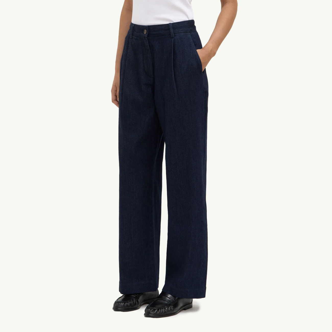 Kiera Recyled Denim Pleat Front Pant - Deep Indigo