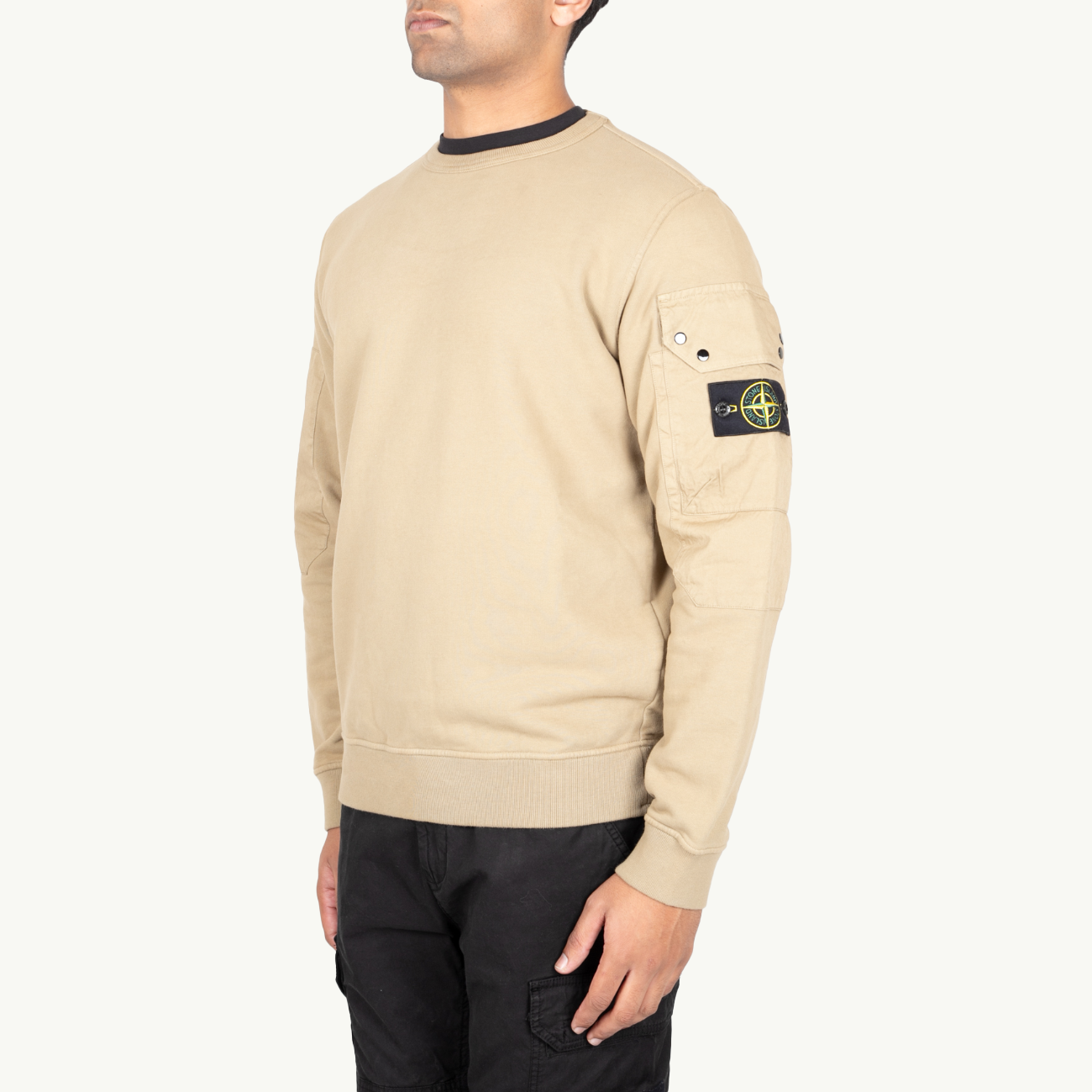 Sweatshirt Crew Patch Sleeve Pocket - Biscuit 9481