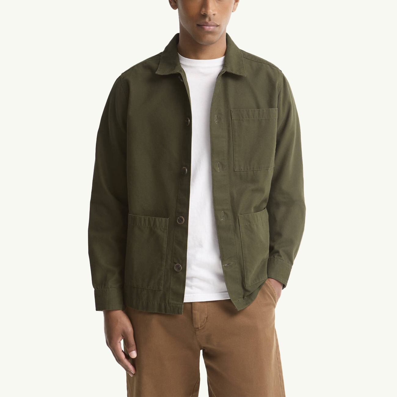 Tartan Trimmed Washed Overshirt - Mushroom