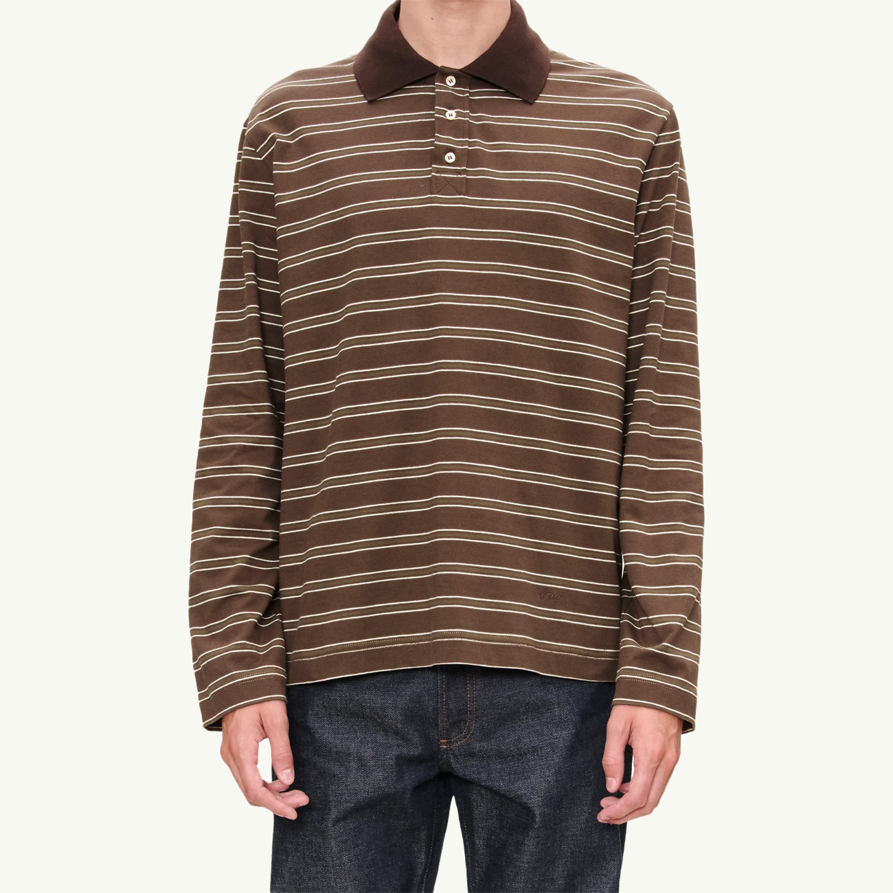 Striped LS Polo Shirt - Chestnut Brown