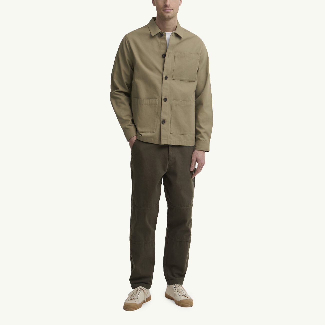 Tartan Trimmed Washed Overshirt - Sage