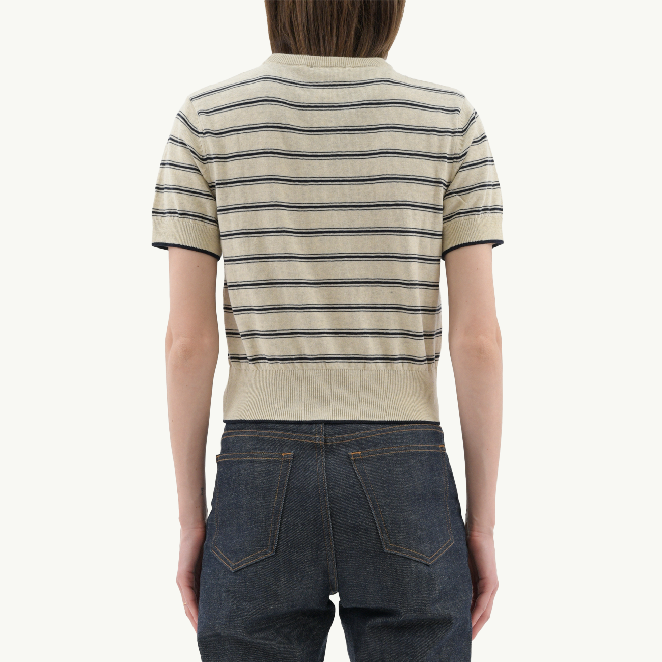 Women's Striped Logo T-Shirt - Ecru/Noir