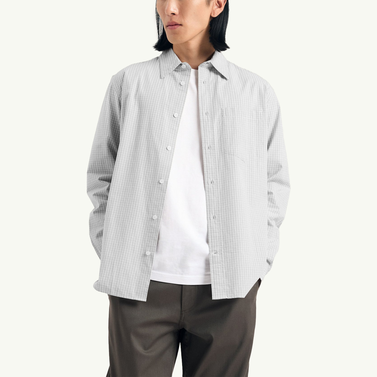 Algot Poplin Check Shirt - Oatmeal