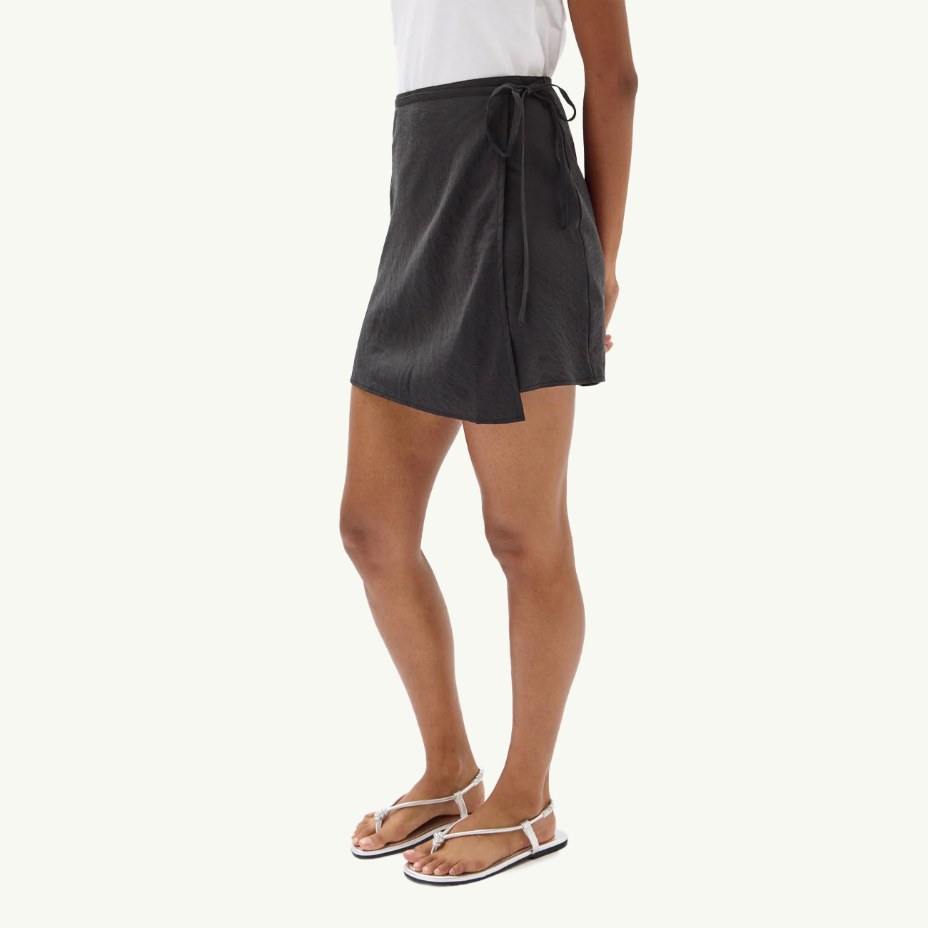 Heather Silk Blend Wrap Mini Skirt - Black