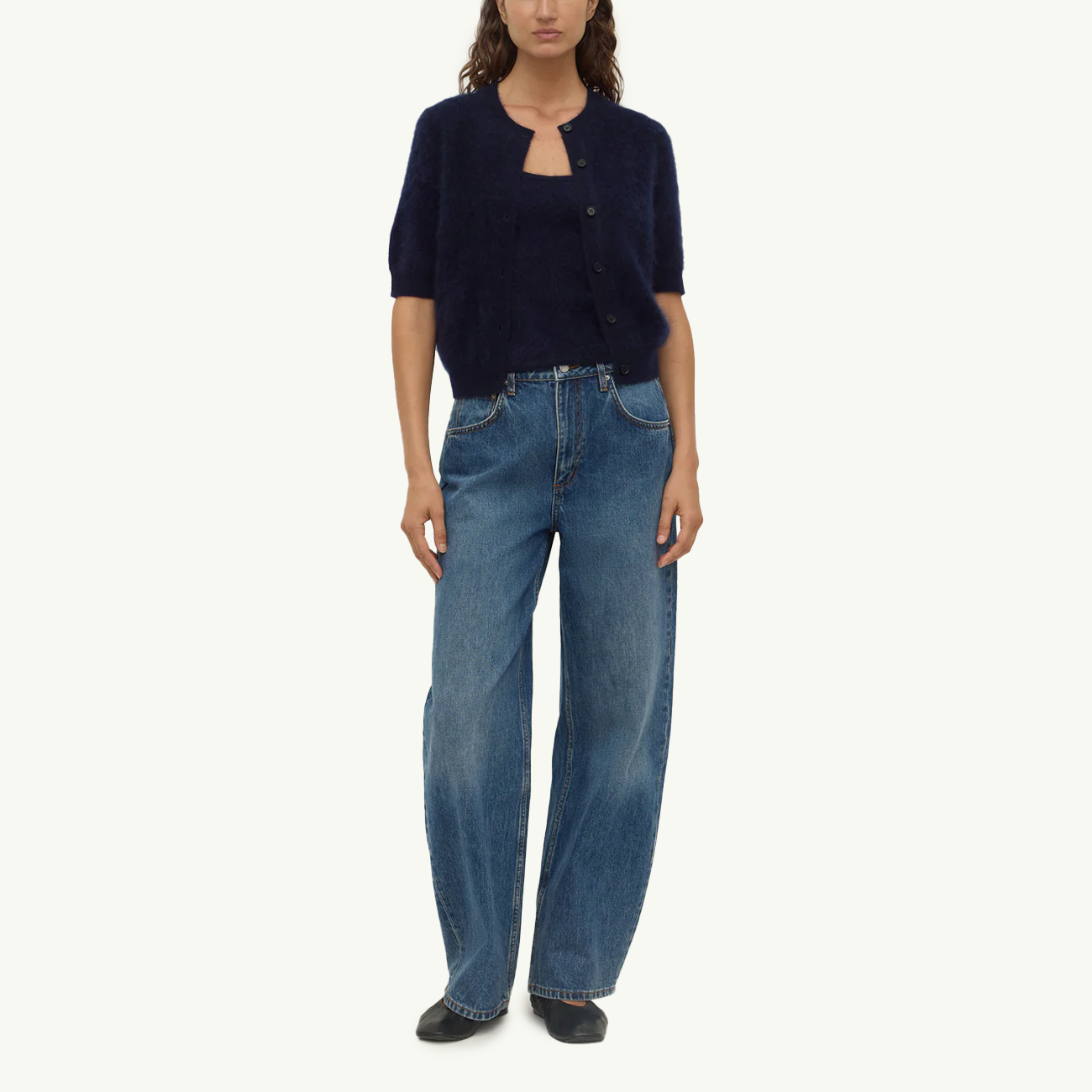 Carina Wool Short Sleeve Cardigan - True Navy