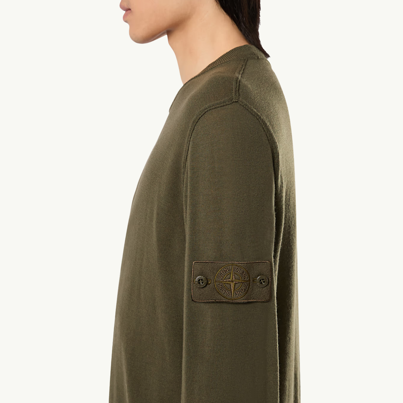 Knitwear Light Wool Crew Ghost Patch - Military Green 2981