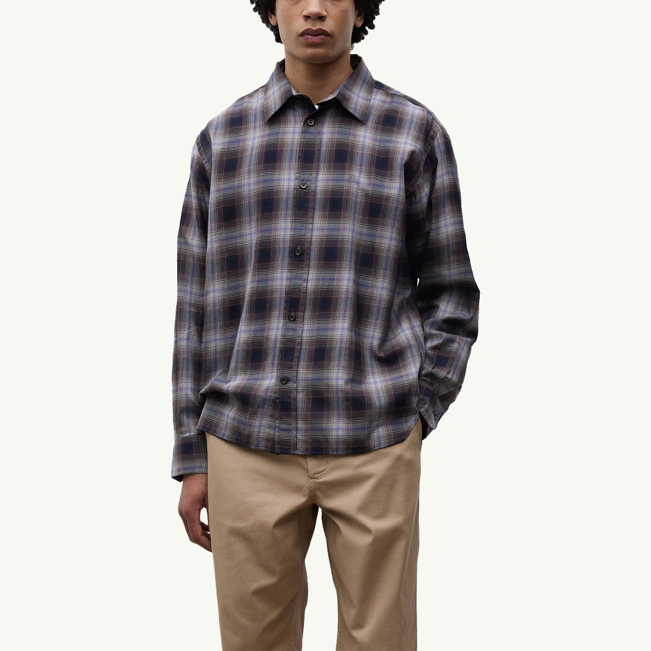Falster Fine Cotton Flannel Check Oversize Shirt - Darkest Purple